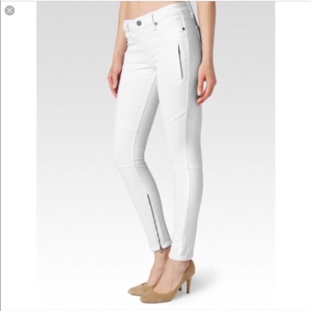 Paige  Marley Zipper Ankle Moto White Skinny Jeans size 25